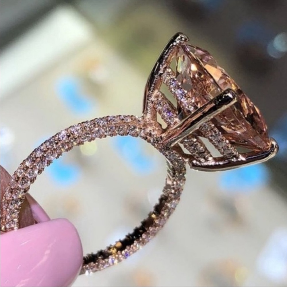 NEW 18K 6CT ROSE GOLD HUGE MORGANITE DIAMOND RING - Picture 2 of 4